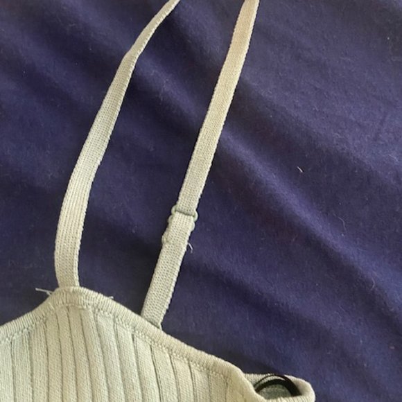 Mint Green Spaghetti Strap Ribbed Dress - Midi with slit - Picture 3 of 4